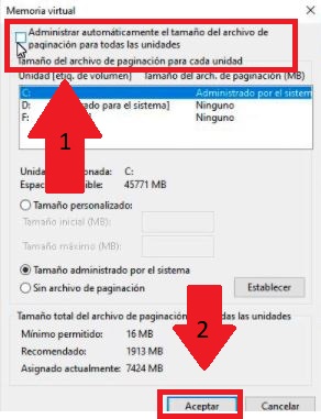 administrar automaticamente el tamaño del archivo de paginacion para todas las unidades